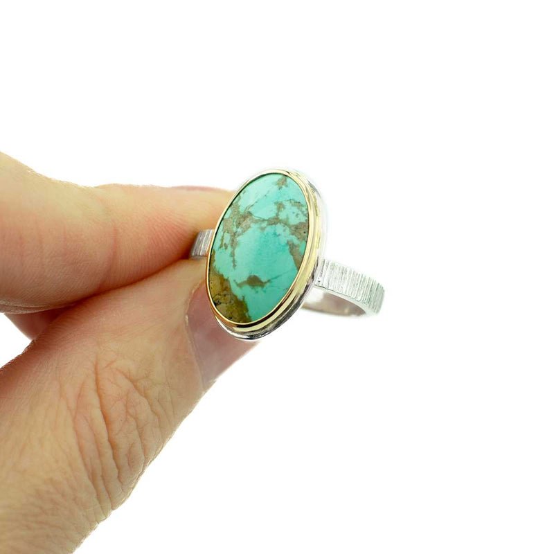 Australian Turquoise Oval Mixed Metal Ring Size 8.5