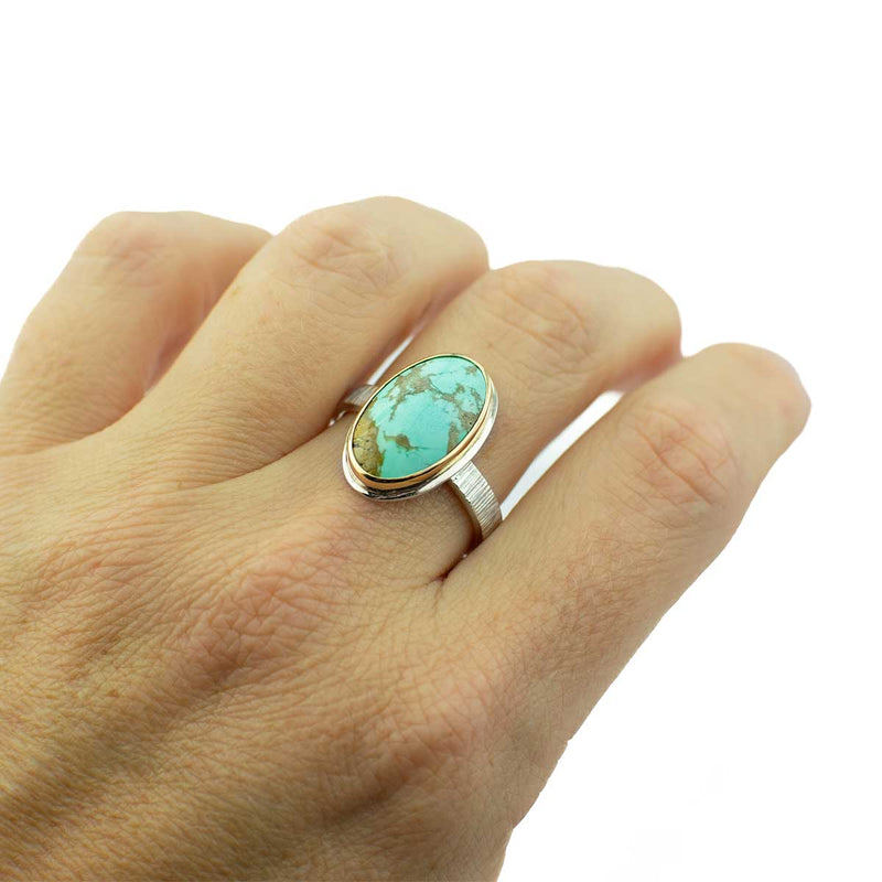 Australian Turquoise Oval Mixed Metal Ring Size 8.5