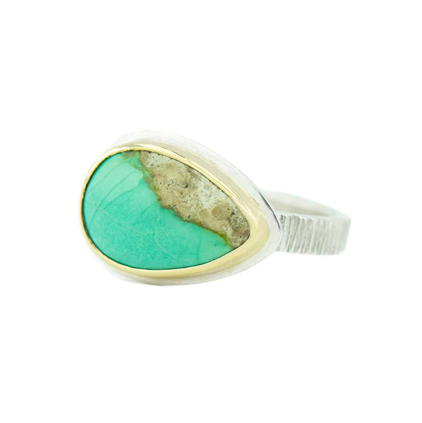 Australian Turquoise Teardrop Mixed Metal Ring Size9