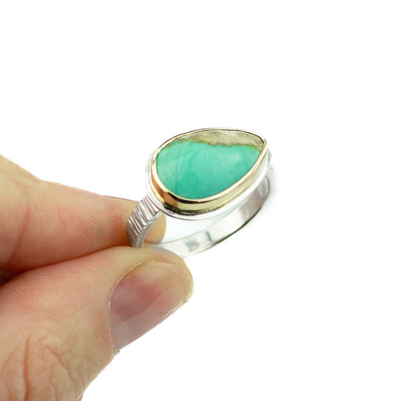 Australian Turquoise Teardrop Mixed Metal Ring Size9