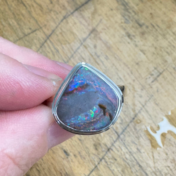 Boulder Opal Ring | Sterling Silver | Size 8