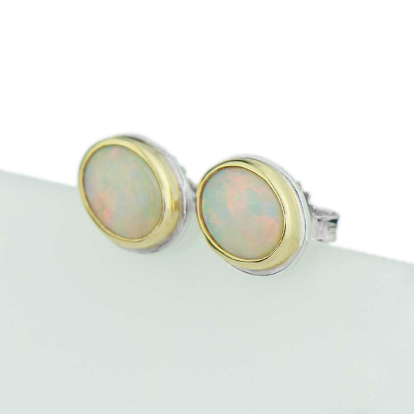 Oval Opal Stud Earrings | 14K Gold & Sterling Silver | One of a kind