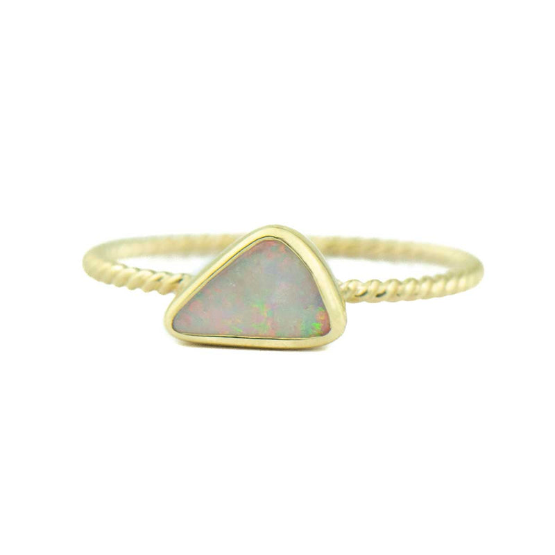 White Triangle Opal 14K Gold Ring Size 8.5