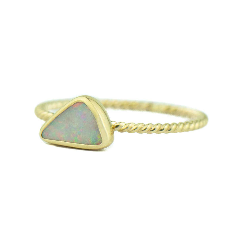 White Triangle Opal 14K Gold Ring Size 8.5