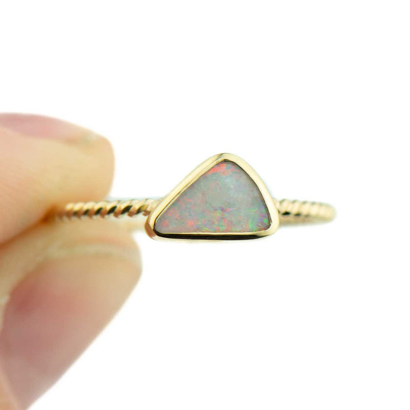 White Triangle Opal 14K Gold Ring Size 8.5