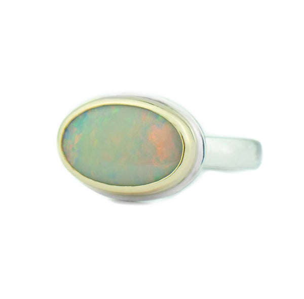 White Pastel Oval Opal Ring 14k Gold Sterling Silver Size8
