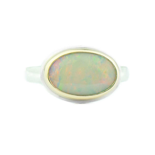White Pastel Oval Opal Ring 14k Gold Sterling Silver Size8