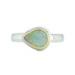 White Teardrop Opal Ring 14K Gold Sterling Silver Size7.5