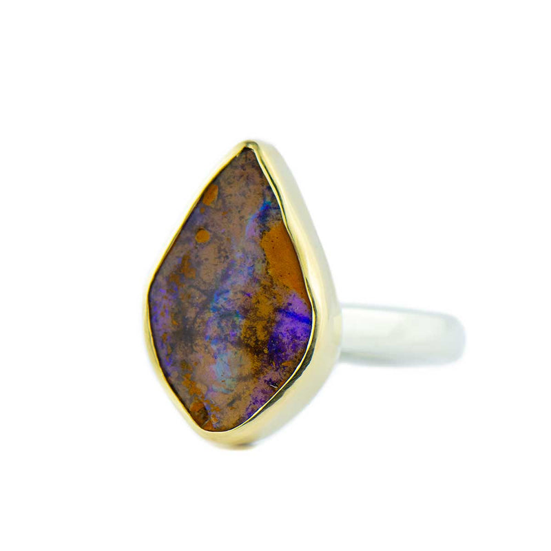 Shield Boulder Opal Ring 14k Gold Sterling Silver Size 9.5